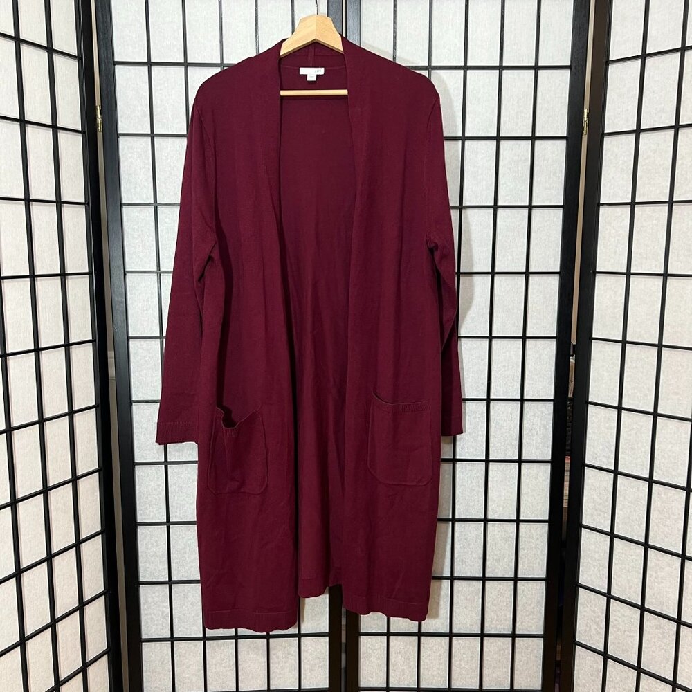 J. Jill Burgundy Silk Wool Blend Open Duster Cardigan Large